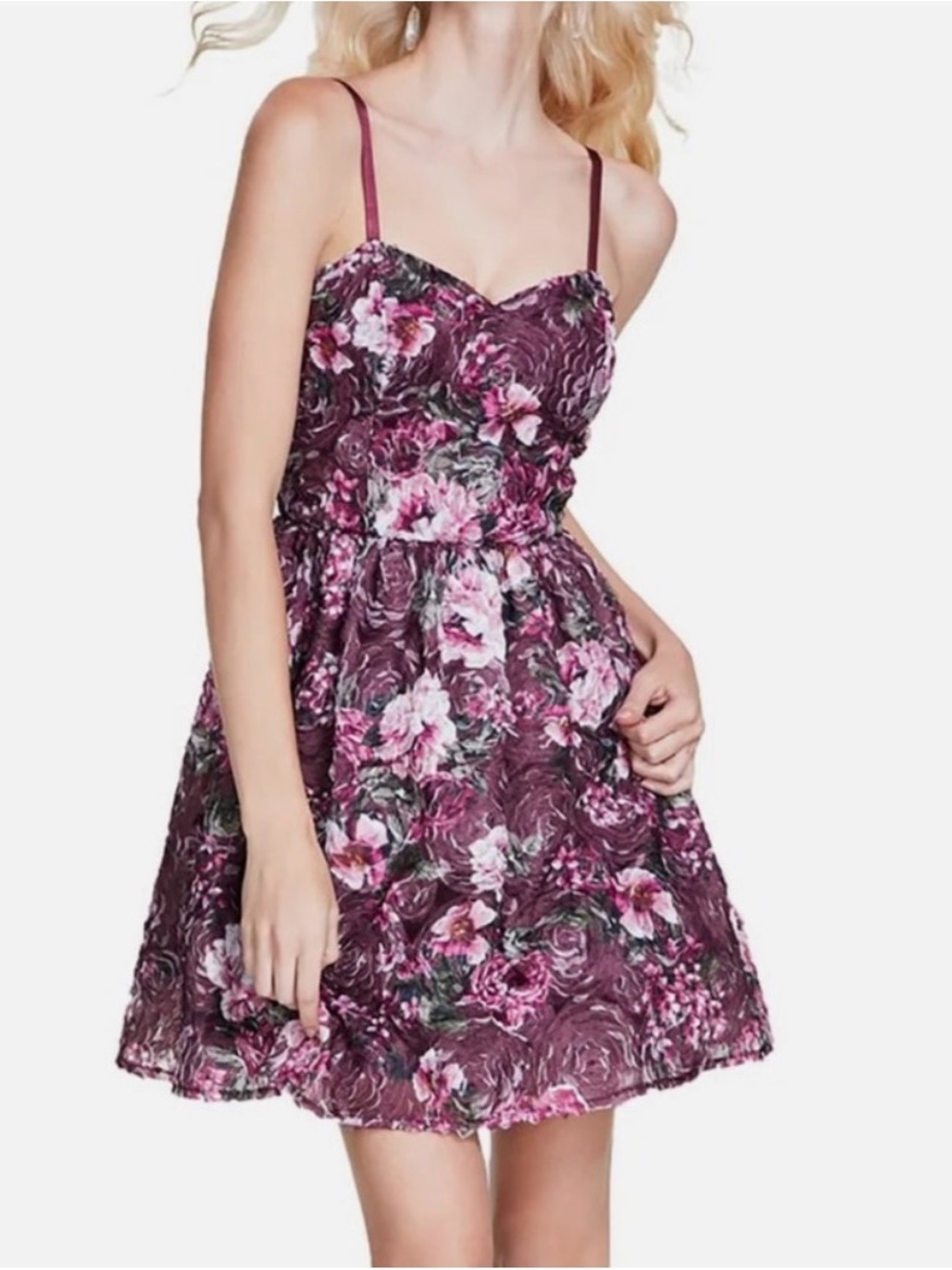 BCX Plum Floral Sweetheart Mini Dress